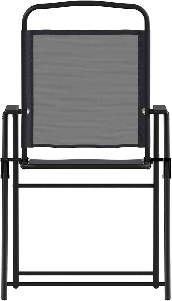 Flash Furniture Mystic Folding Patio Sling Chairs, Outdoor Textilene Lawn Chairs with Armrests, Set of 4, Black