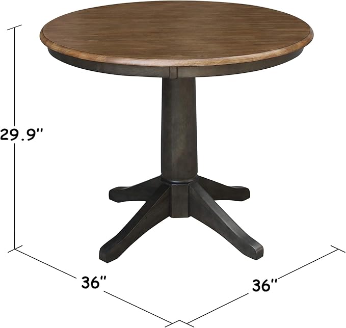 IC INTERNATIONAL CONCEPTS 36" Round Wood Table with 2 San Remo Chairs in Hickory/Washed Coal - 3 Piece Set