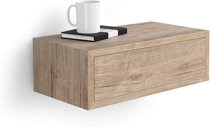 Mobili Fiver, Riccardo Floating nightstand, Oak, 17.7" x 9.8" x 6.1 ", Melamine-Finished, Modern Bedside Table, End Table, Italian Furniture
