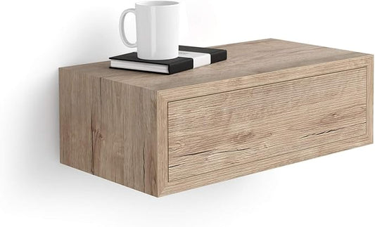 Mobili Fiver, Riccardo Floating nightstand, Oak, 17.7" x 9.8" x 6.1 ", Melamine-Finished, Modern Bedside Table, End Table, Italian Furniture