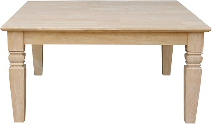 International Concepts, 18"H Java Square Coffee Table, Farmhouse, Living Room Furniture, Sturdy Solid Parawood, Paint or Stain in Any Color, Easy Assembly, Unfinished