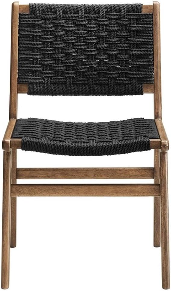 Modway Saoirse Woven Rope Wood Dining Side Chair in Walnutt Black