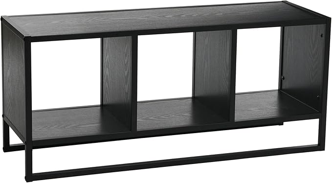 Household Essentials Jamestown TV Stand Coffee Table with Square Cube Storage Compartments Black Oak Wood Grain and Black Metal