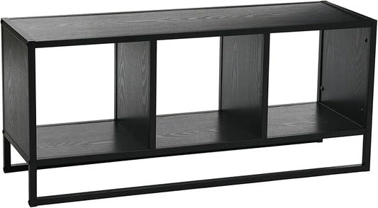 Household Essentials Jamestown TV Stand Coffee Table with Square Cube Storage Compartments Black Oak Wood Grain and Black Metal