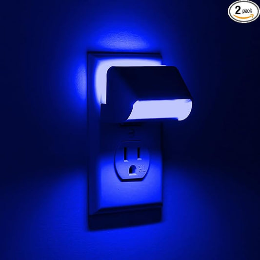 Dimmable Blue Night Lights, Dual Light, Adjustable LED Night Light Plug in, Dusk to Dawn Sensor, Auto ON OFF, Wall Night Light with Switch for Bedroom, Bathroom, Kitchen, Hallway, Stairway, 2 Pack