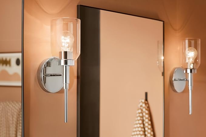 Kichler Madden 1-Light Wall Sconce with Clear Glass in Chrome, Sloped Ceiling Compatible, for Bathroom or Hallway (14.75" x 5"), 55183CH