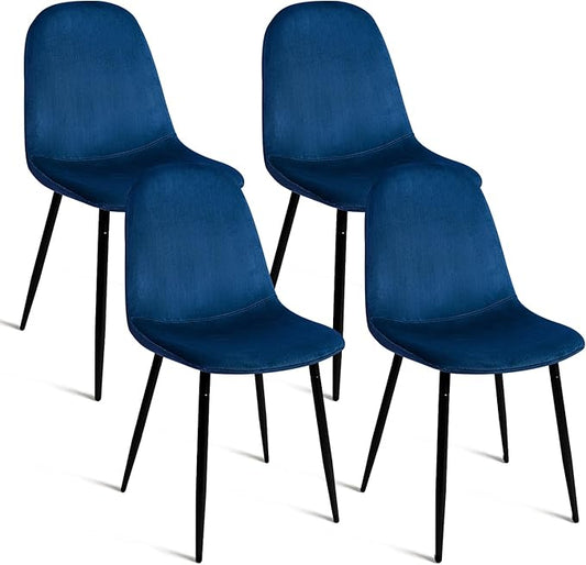 CangLong Modern Velvet Chairs with Metal Legs for Living, Bedroom, Restaurant, Dining Room, Set of 4, Dark Blue