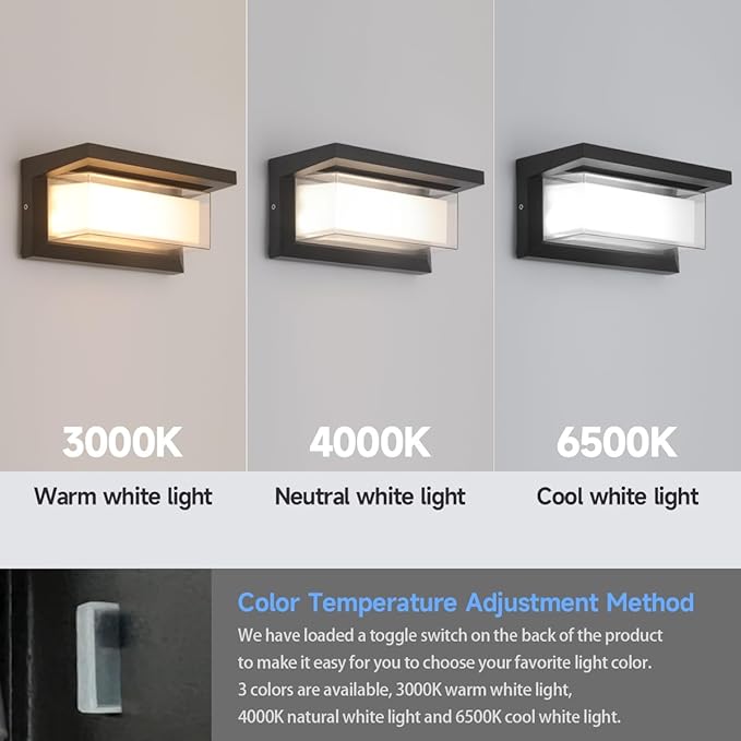 Exterior Light Fixture, Outdoor Wall Light Fixture, LED Wall Sconce 3-Color-Changeable Wall Mounted Lamps, Waterproof Wall Mounted Light for Porch, Garage, 2160LM Indoor Wall Sconce 2 Pack