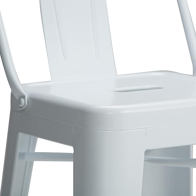 SIMPLIHOME Rayne Bar Stools (Set of 2) - 30 inch Seat Height Industrial Metal Chairs in White, Contemporary Seating for Kitchen or Bar with Curved Back, Under-Seat Cross Brace, and Footrest