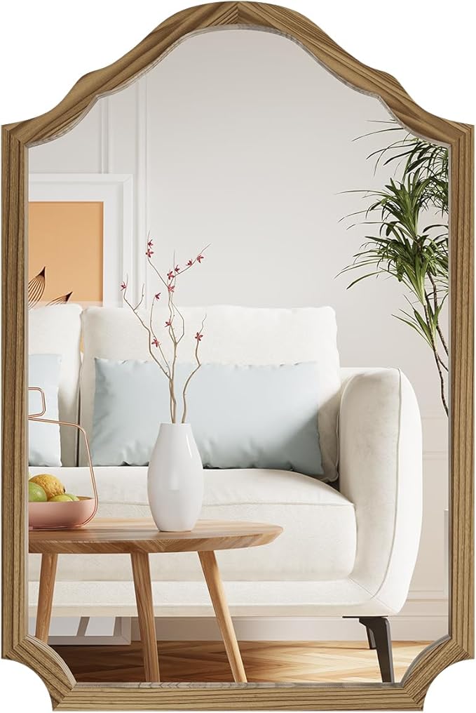 ULIKE Arched Wood Mirror – 24x36 Rustic Wall Mirror for Bathroom or Bedroom, Decorative Vanity Mirror | Solid Wood Frame | Brown | Farmhouse Entryway or Living Room Décor