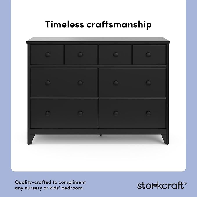 Storkcraft Moss 6 Drawer Dresser (Black) – GREENGUARD Gold Certified Nursery Dresser, Safety-Focused Interlocking Drawer System, Chest of Drawers for Bedroom, Wood Craftsmanship