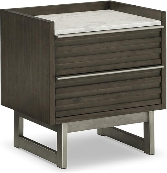 Signature Design by Ashley Arkenton Contemporary Nightstand with Marble Tabletop, White & Dark Brown