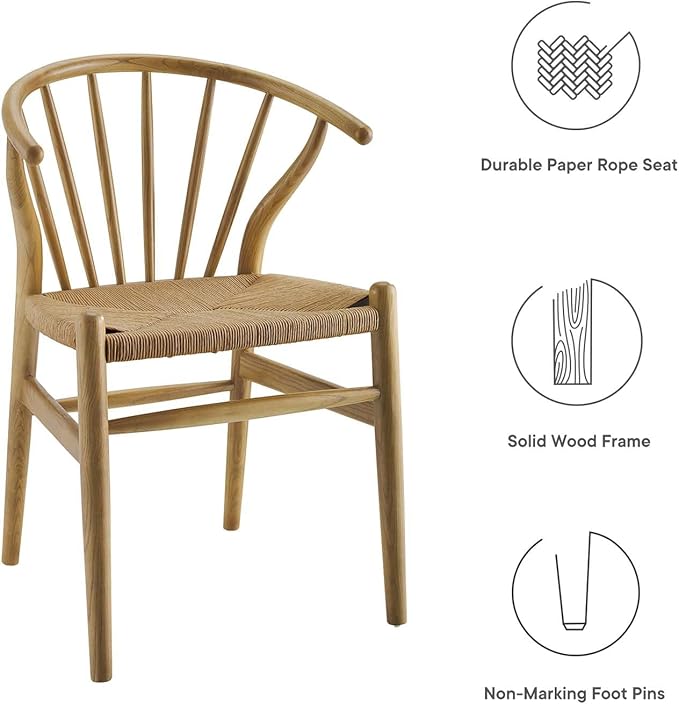 Modway Flourish Mid-Century Modern Rustic Farmhouse Wood Dining Chair Set of 2 in Natural