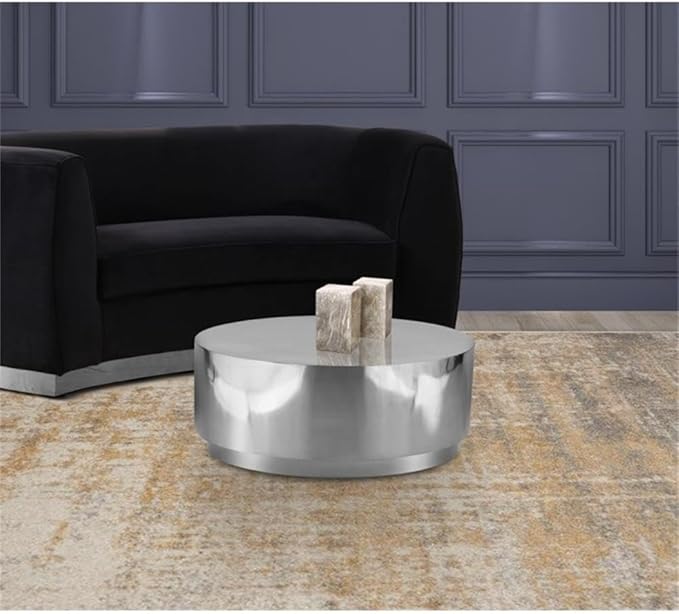 Meridian Furniture Jazzy 36" Stainless Steel Drum Coffee Table in Silver Chrome