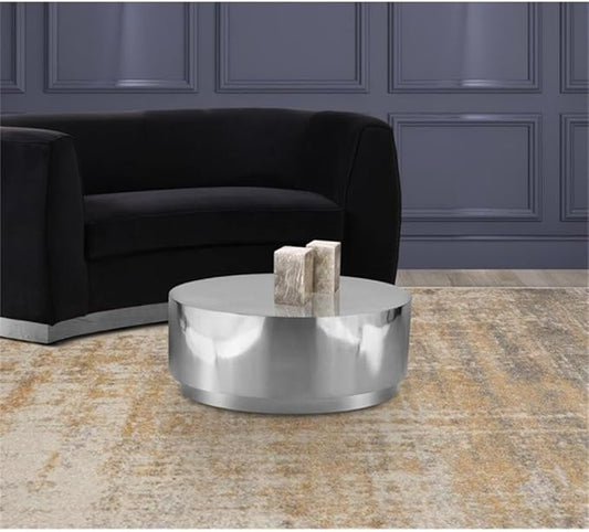 Meridian Furniture Jazzy 36" Stainless Steel Drum Coffee Table in Silver Chrome