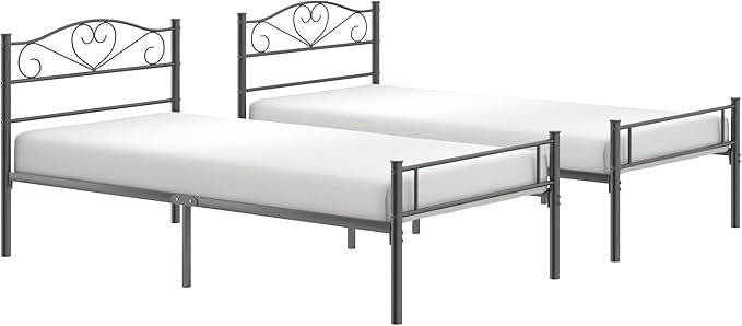 VECELO Twin Size Bed Frames with Headboard and Footboard, Metal Mattress Foundation, No Box Spring Needed, Heavy Duty/Easy Set Up, 2 PCS, Classic Black