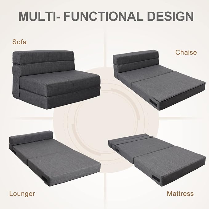 Nigoone Queen Size Folding Sofa Couch Memory Foam with 2 Pillows Sleeper Chair Lazy Couch Triple Futon Convertible Guest Beds, Washable Cover, Dark Gray