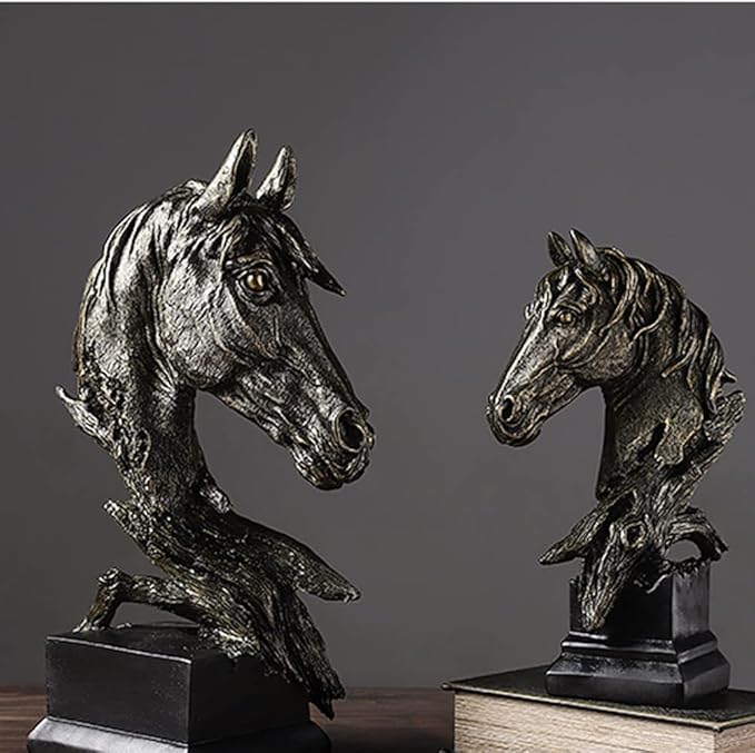 Creative Art Retro Small Horse Head Ornament,Resin Statue Ornaments,Abstract Style Sculptures,Living Room Dining Desk Decorations,Bookshelf Decorative Objects,Office Decor(5.1"/Black)