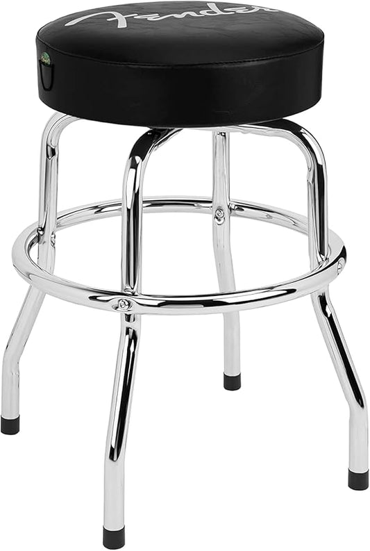 Fender Spaghetti Logo Swivel Barstool with Guitar Picks Pouch, Great Gifts for Dad, with 1 Year Limited Warranty, Simple Assembly, Black/Black, 24"