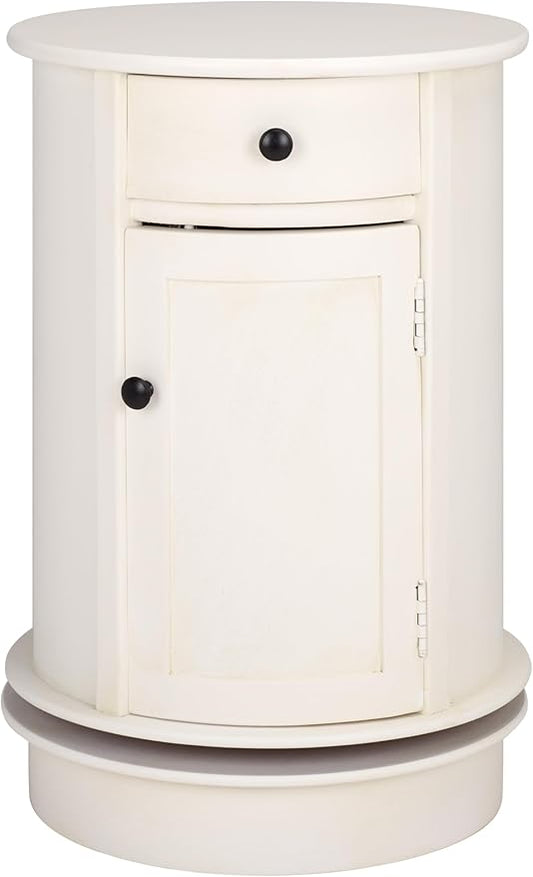 SAFAVIEH Home Collection – Tabitha Ivory Accent Table, Round Swivel Side Table with 1 Drawer & Interior Cabinet Storage, Classic Pedestal Design, Fully Assembled (AMH5712J)