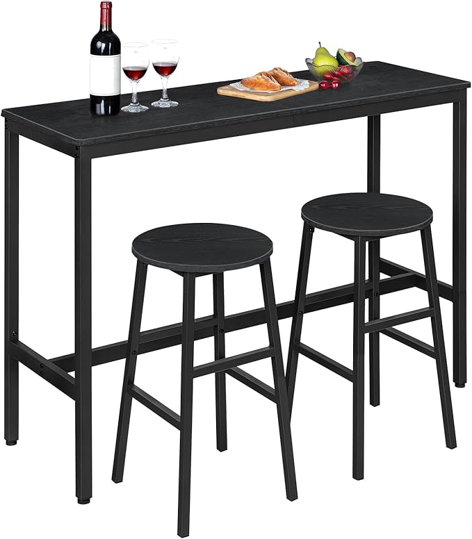 Bar Stools, Set of 2 Round Bar Chairs with Footrest, 24.4 Inch Kitchen Breakfast Bar Stools, Industrial Bar Stools, Easy Assembly, for Dining Room, Kitchen, Black BAHB0201 (Pack of 3)