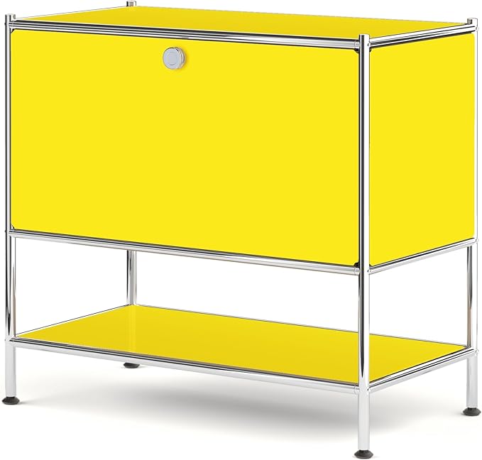 Metal Sidetable with Flap Door, 27.5" Height - DIY Modern Furnishing for Home, Office, Foyer, Bedroom - Night Stand, Book Shelf, Bookshelf, Cube Storage Organizer, Bedside Table (Matt Yellow)