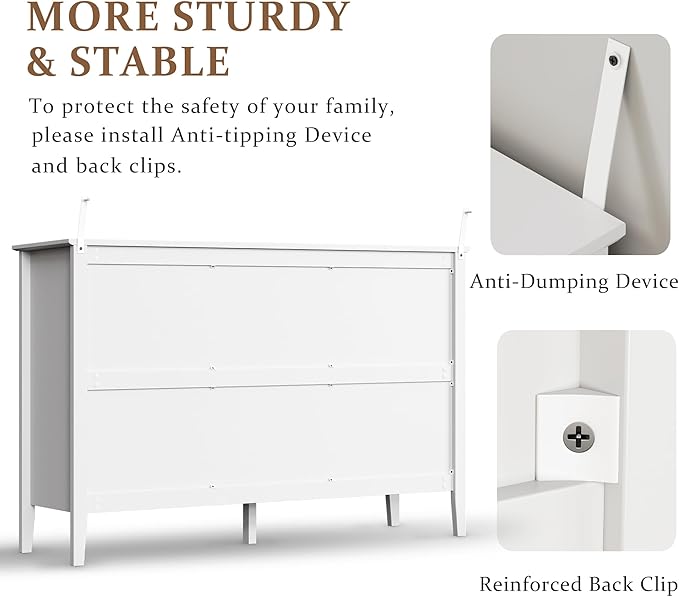 RoyalCraft White Dresser for Bedroom with 9 Drawers, Fluted Painted Wood Chest of Drawers, Modern TV Stand Storage Cabinet for Living Room, Hallway
