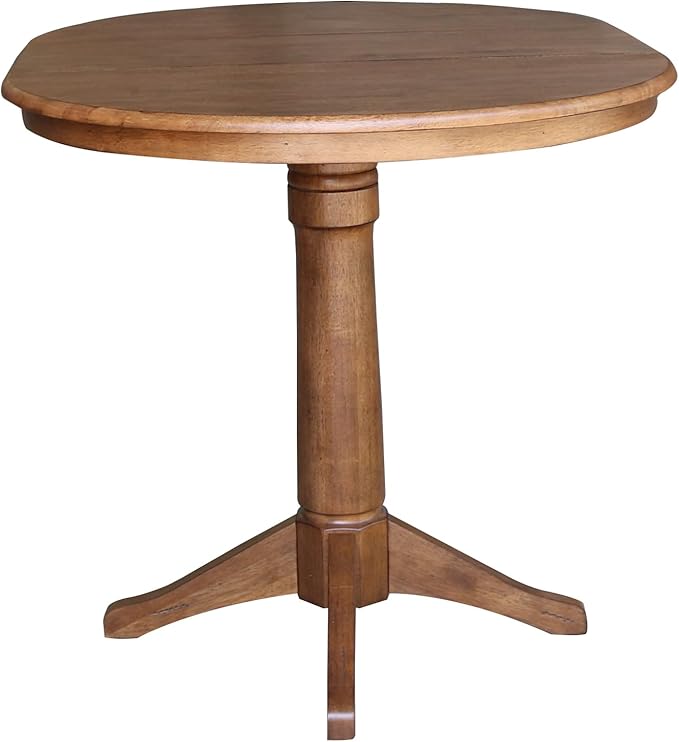 IC INTERNATIONAL CONCEPTS 36" Solid Wood Round Top Pedestal Table with 12" Leaf in Oak - 36.1" H