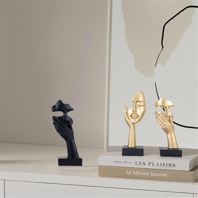Thinker Modern Art Abstract Black Face Sculpture - Office, Study, Home Decor