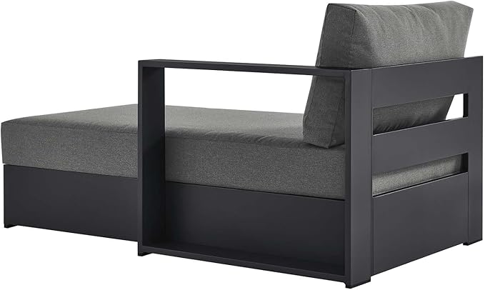 Modway Tahoe Powder-Coated Aluminum Outdoor Chaise Lounge in Gray Charcoal with Weather-Resistant Cushions, Modular Right-Facing Patio Lounger for Pool Furniture or Sectional Sofa Set