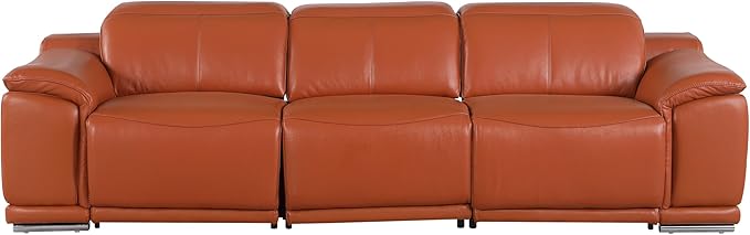 BlackJack Furniture Venice Top Grain Italian Leather Power Recline 3 Piece Sofa - 107" Theater Seating Modern Couch for Living Room Apartment Lounge Home with Adjustable Headrests & USB Port, Camel