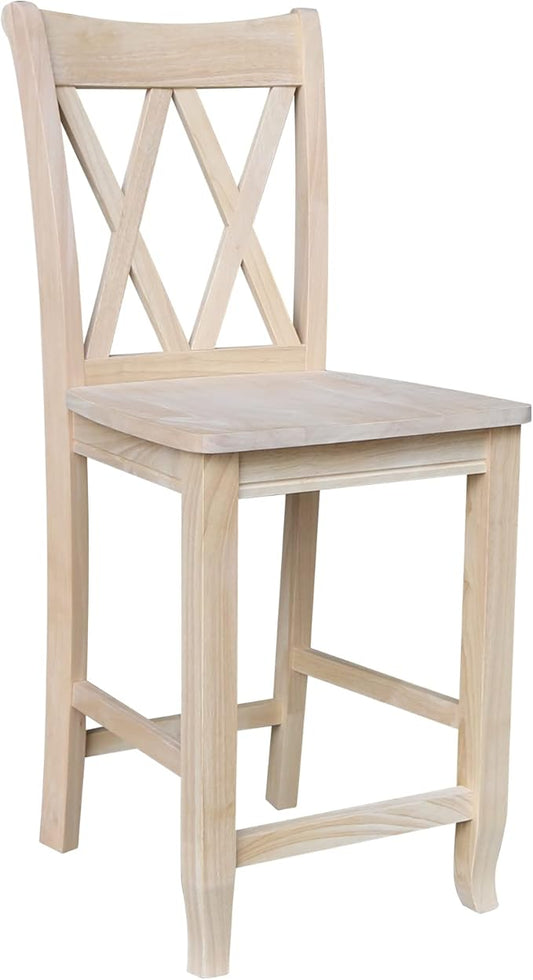 International Concepts Double X-Back Counter Stool, 24-Inch Seat, Solid Parawood, Unfinished