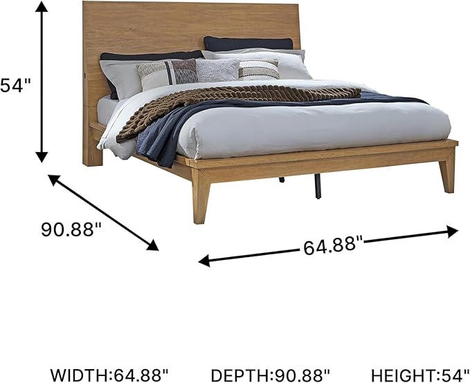 Signature Design by Ashley Sherbana Scandinavian Queen Panel Platform Bed with Bunkie Board and USB Charging Ports, Foundation or Box Spring Not Needed, Light Brown