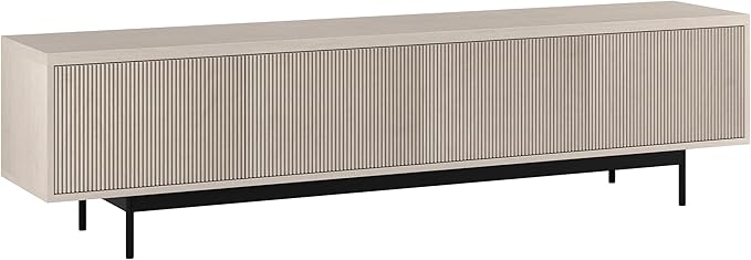 Henn&Hart Fluted TV Stand for TVs up to 85" with 2 Open-Concept Ribbed Storage Cabinets for Living Room, Family Room, or Office, Beech White