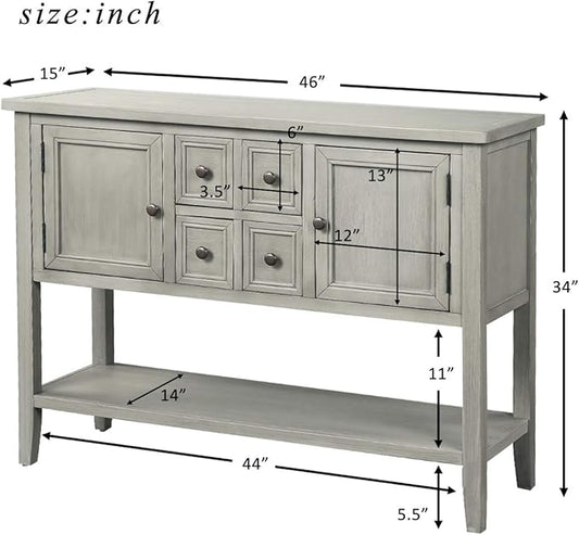 Merax Modern Wood Buffet Table with Storage Shelf, 2 Drawers and 2 Cabinets Buffet Coffee Bar Cabinet for Living Room Dinning Room Kitchen (Antique Gray)