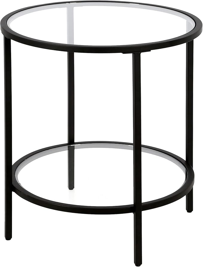 Henn&Hart 20" Wide Round Side Table with Glass Shelf in Blackened Bronze, Table for Living Room, Bedroom