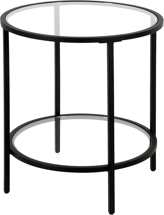 Henn&Hart 20" Wide Round Side Table with Glass Shelf in Blackened Bronze, Table for Living Room, Bedroom