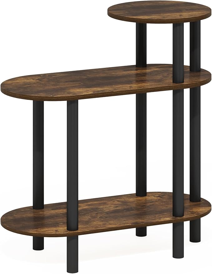 Furinno Turn-N-Tube Side Table, 3-Tier Oval Sofa End Table with Open Shelf, Toolless Assembly Night Stand, Bedside Table, for Living Room, Bedroom, Amber Pine