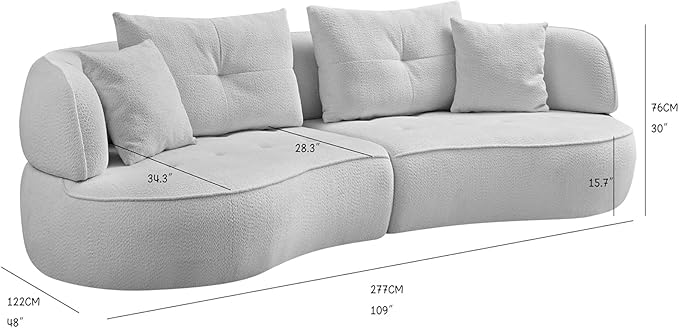 109" Sectional Curved Sofa, Boucle Fabric Upholstered Modern Couch, Oversized 3 Seater Minimalist Comfy Modular Deep Seat Sofas Set for Living Room, Home Office, Bedroom, Apartment, Camel