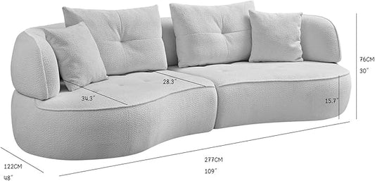 109" Sectional Curved Sofa, Boucle Fabric Upholstered Modern Couch, Oversized 3 Seater Minimalist Comfy Modular Deep Seat Sofas Set for Living Room, Home Office, Bedroom, Apartment, Camel