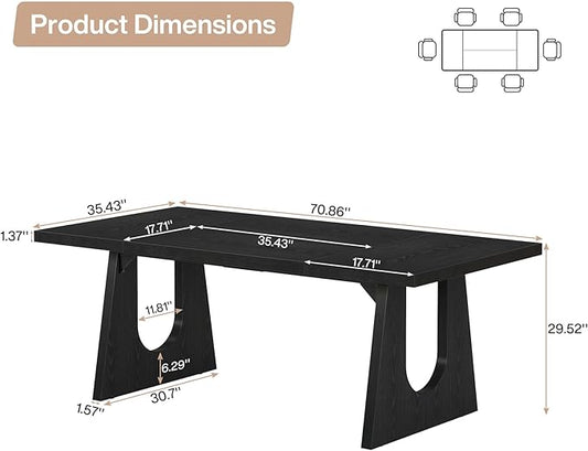 Tribesigns Large Dining Table for 6-8 People, 70.9-Inch Wood Rustic Rectangular Table with Black Wooden Legs, Farmhouse Center Kitchen Table for Dining Room, Living Room, Home Furniture, Black