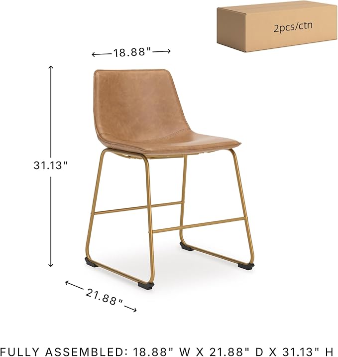 Signature Design by Ashley Lexadine Contemporary Upholstered Faux Leather Dining Chair, Set of 2, Light Brown & Gold