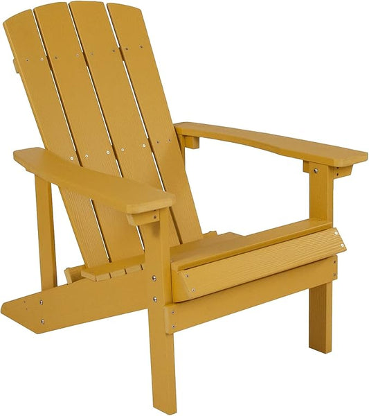 Flash Furniture Charlestown Commercial Grade Indoor/Outdoor Adirondack Chair, Weather Resistant Durable Poly Resin Deck and Patio Seating, Yellow