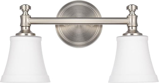 Bathroom Vanity Light Fixtures, Traditional Brushed Nickel 2 Lights Wall Sconce Lighting with Opal Glass Shade, Porch Wall Mount Light Fixture for Bathroom, Mirror Cabinets Hallway Stairs