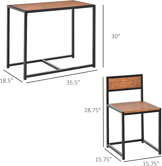 HOMCOM 3-Piece Industrial Dining Table Set for 2, Kitchen Table and Chairs, Dining Room Sets for Small Spaces, Rustic Brown