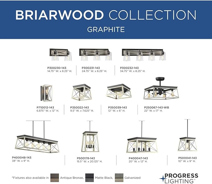 Progress Lighting 4 Light Chandelier, Rustic Farmhouse Style Modern Hanging Light Fixture for Kitchen and Dining Room, Briarwood Collection, Graphite