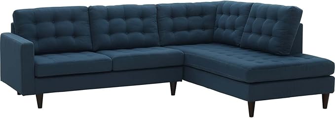 Modway EEI-2797-AZU Empress Mid-Century Modern Upholstered Fabric Right-Facing Sectional Sofa in Azure