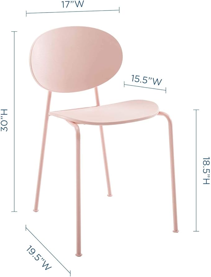 Modway Palette Modern Molded Plastic Accent Dining Chair in Pink - Set of 2 - Comes Fully Assembled