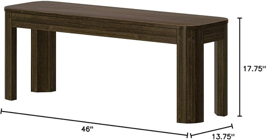 Plank+Beam Contour Bench, Modern Rounded 46 Inch Dining Bench, Bench for 60 Inch Kitchen Table, Walnut