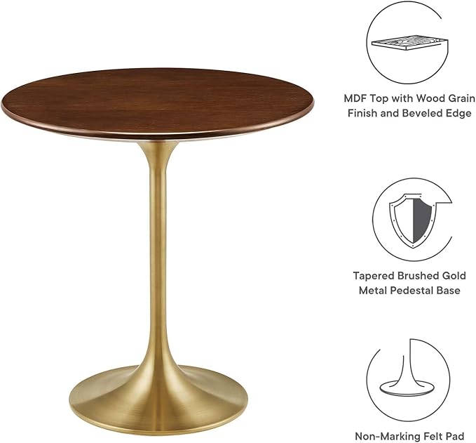 Modway Lippa Round 20" Wood Grain Mid-Century Modern Side Table, Gold Walnut